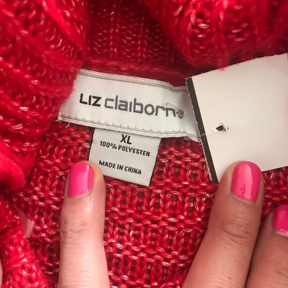 Liz Claiborne Women's Red Cable Cowl Neck Pullover Sweater XL - Picture 7 of 8